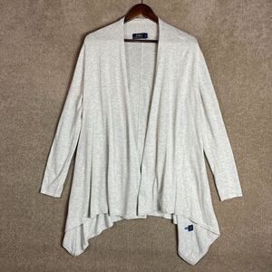 Polo Ralph Lauren Long Cardigan Womens‎ Medium Gray Open Asymmetric Viscose Silk
